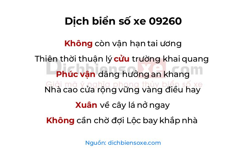 Dịch thơ biển số 09260