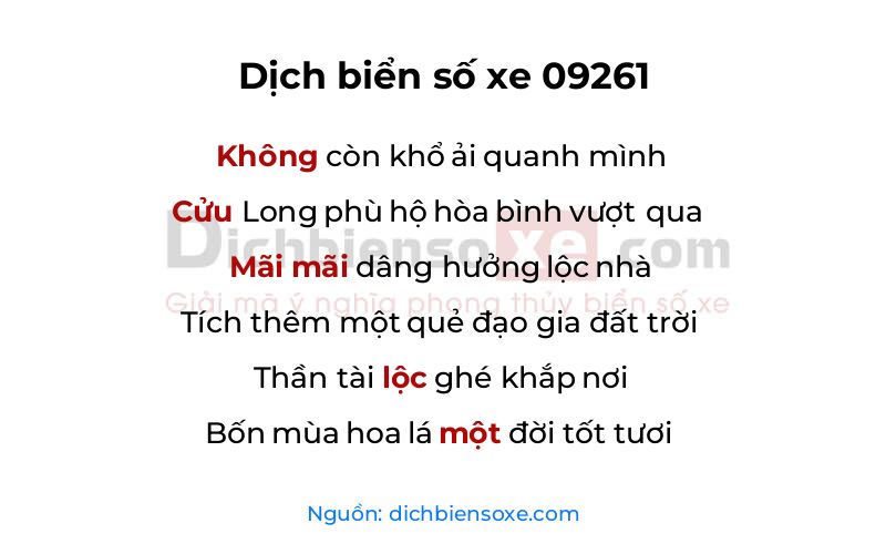 Dịch thơ biển số 09261