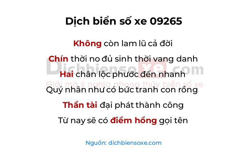 Dịch thơ biển số 09265