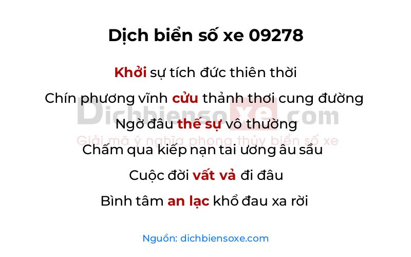 Dịch thơ biển số 09278