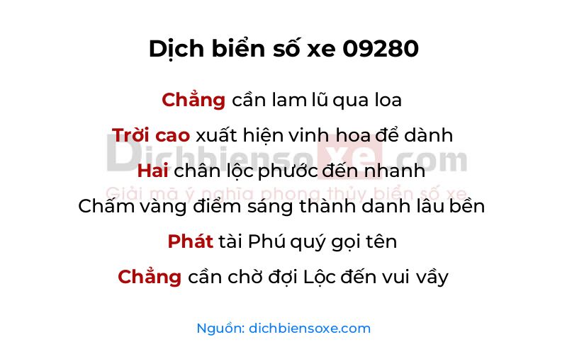 Dịch thơ biển số 09280