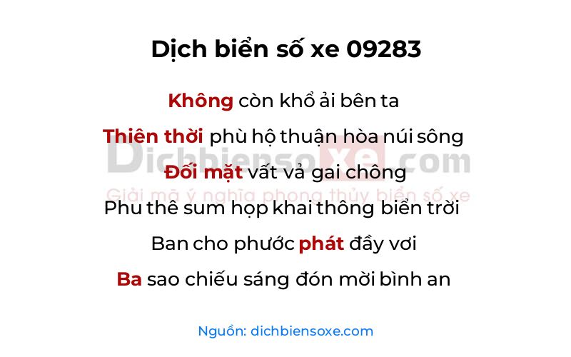 Dịch thơ biển số 09283