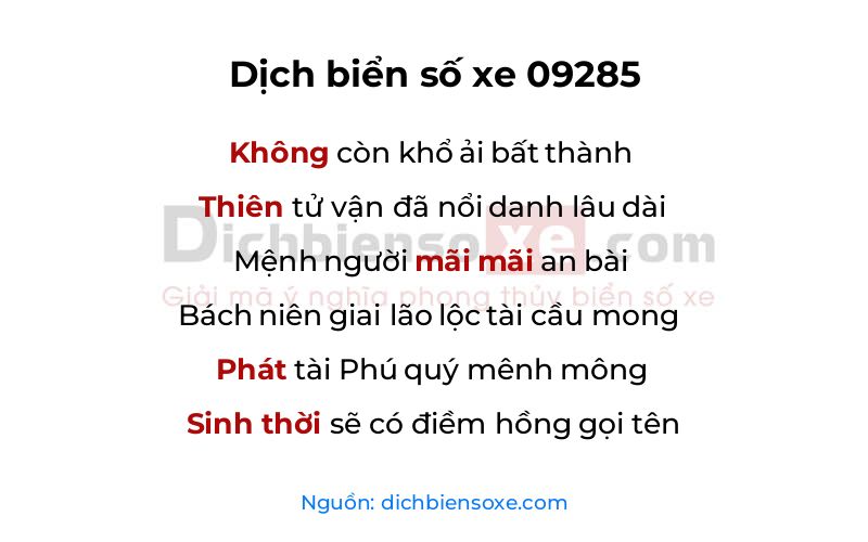 Dịch thơ biển số 09285