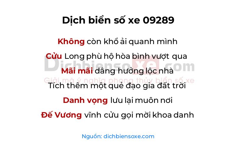 Dịch thơ biển số 09289