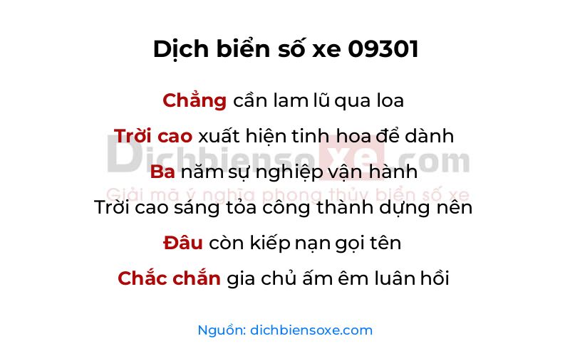 Dịch thơ biển số 09301