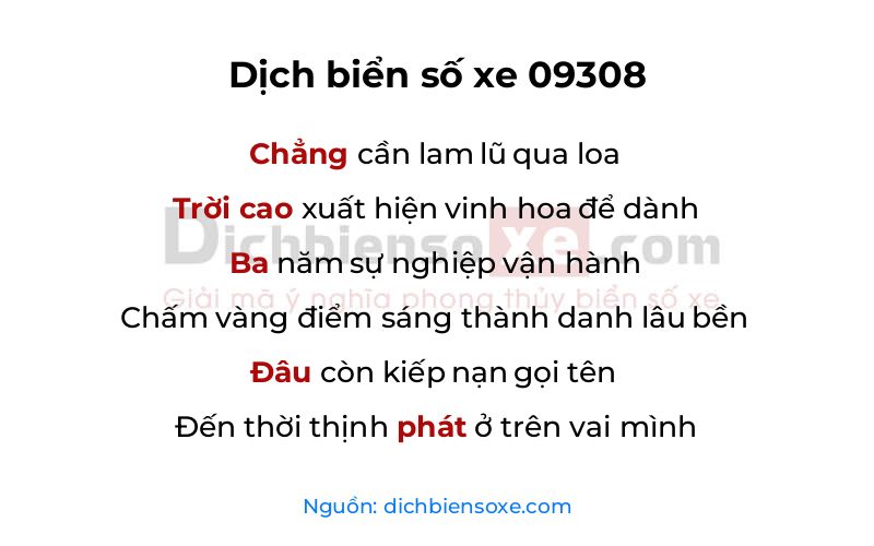 Dịch thơ biển số 09308