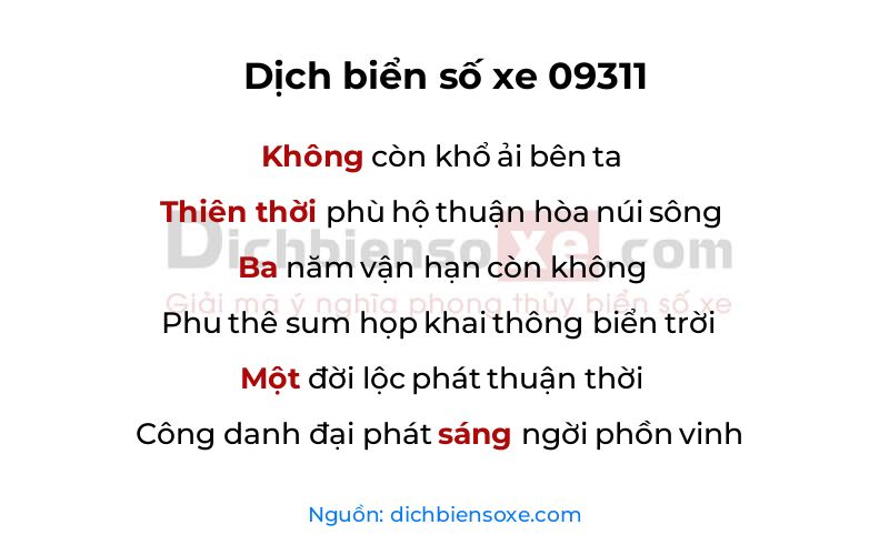 Dịch thơ biển số 09311