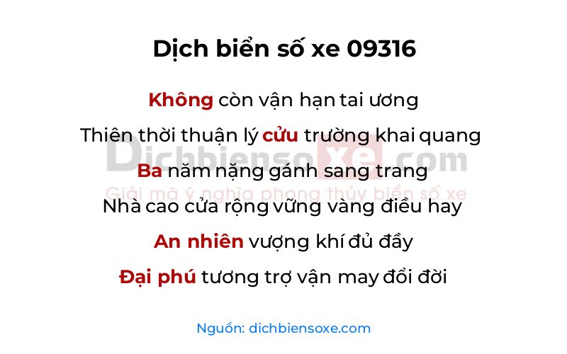 Dịch thơ biển số 09316
