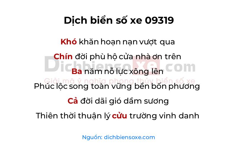 Dịch thơ biển số 09319