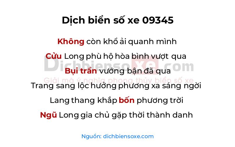 Dịch thơ biển số 09345