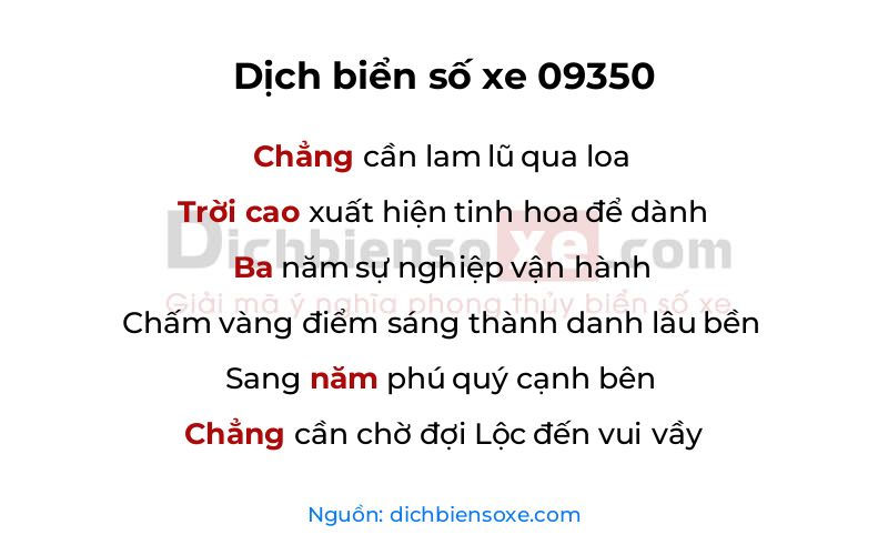 Dịch thơ biển số 09350