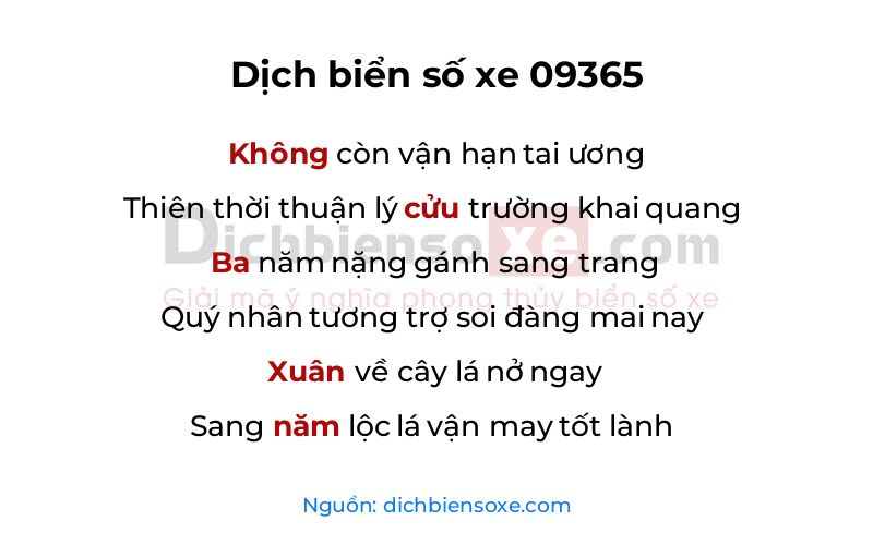 Dịch thơ biển số 09365