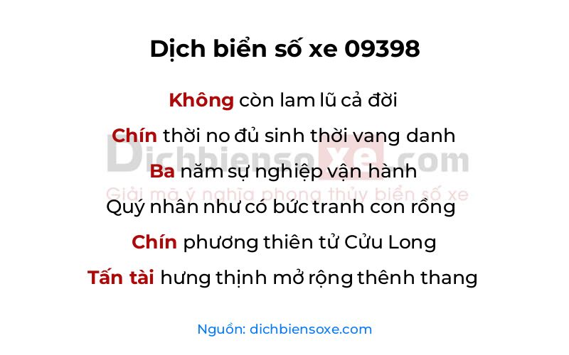 Dịch thơ biển số 09398
