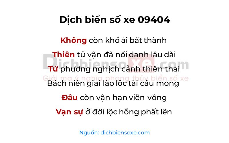 Dịch thơ biển số 09404