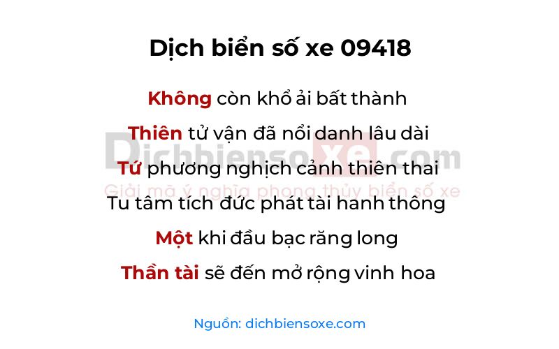 Dịch thơ biển số 09418