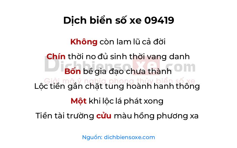 Dịch thơ biển số 09419