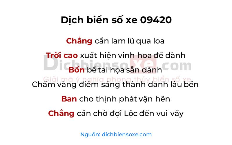Dịch thơ biển số 09420