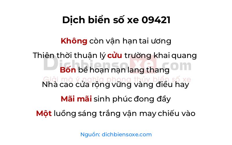 Dịch thơ biển số 09421