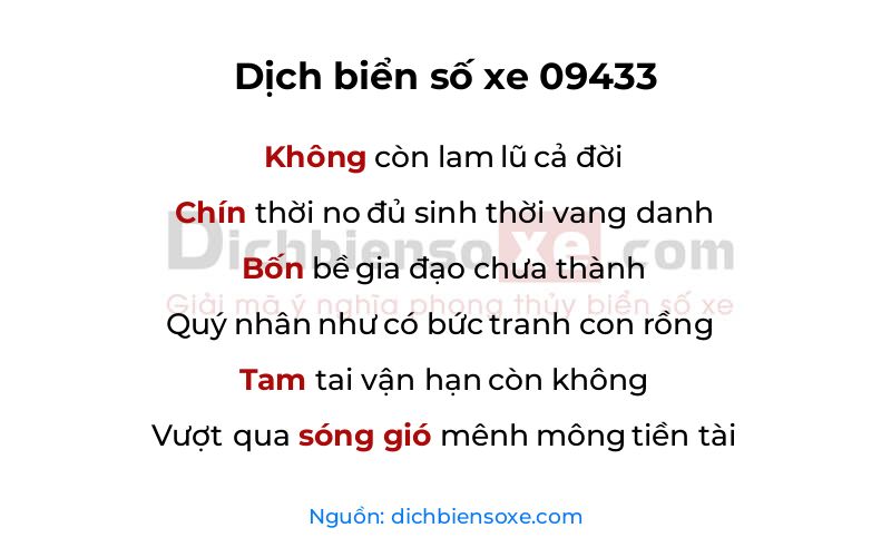 Dịch thơ biển số 09433