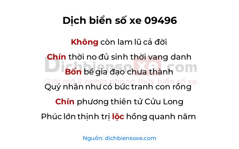 Dịch thơ biển số 09496
