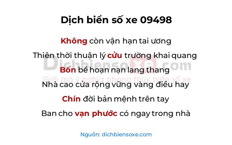 Dịch thơ biển số 09498