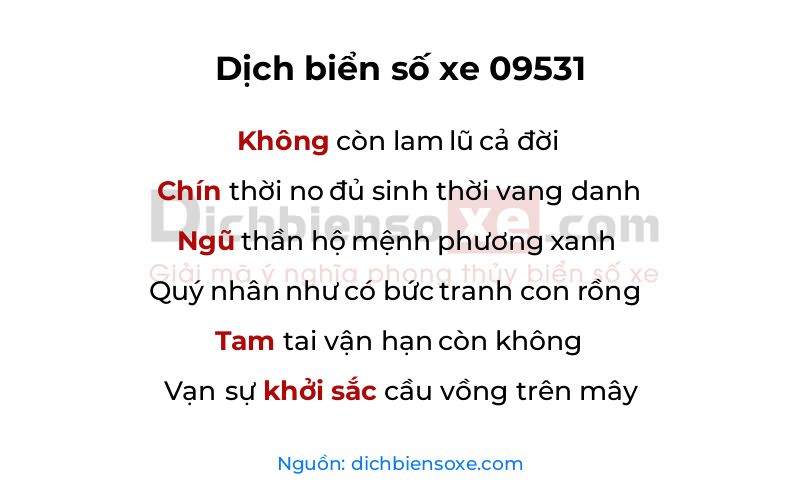 Dịch thơ biển số 09531