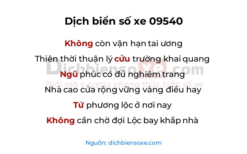 Dịch thơ biển số 09540
