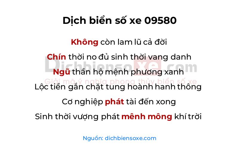 Dịch thơ biển số 09580