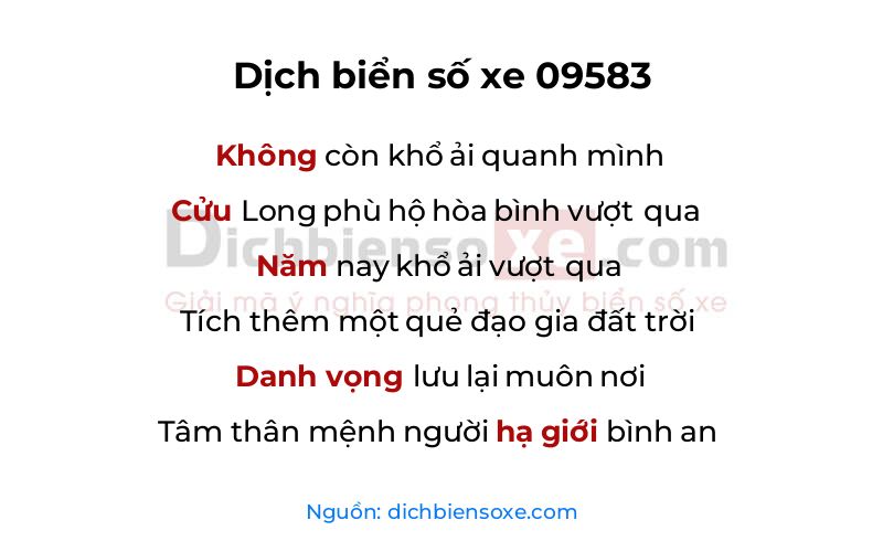 Dịch thơ biển số 09583