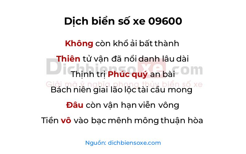 Dịch thơ biển số 09600