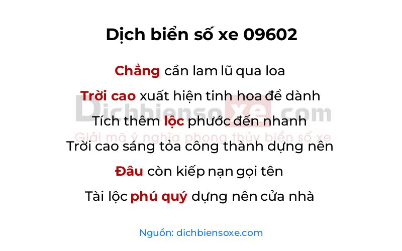 Dịch thơ biển số 09602