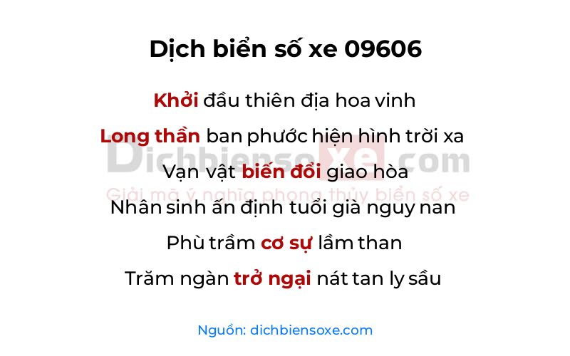Dịch thơ biển số 09606