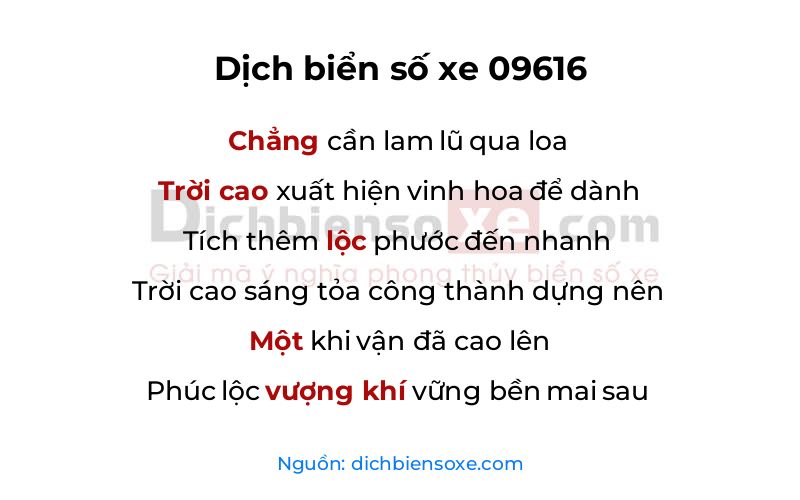 Dịch thơ biển số 09616