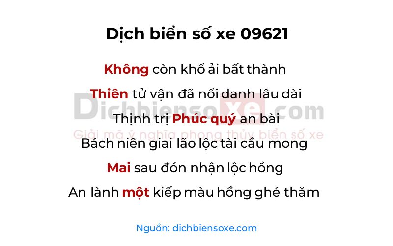 Dịch thơ biển số 09621