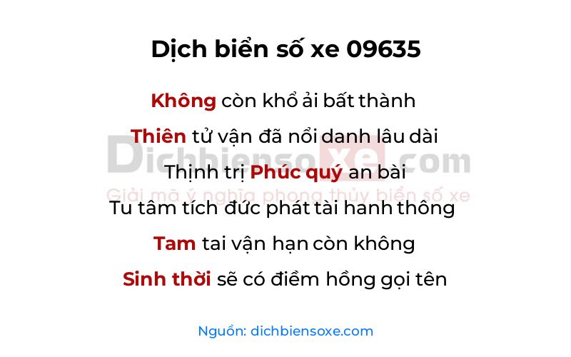Dịch thơ biển số 09635