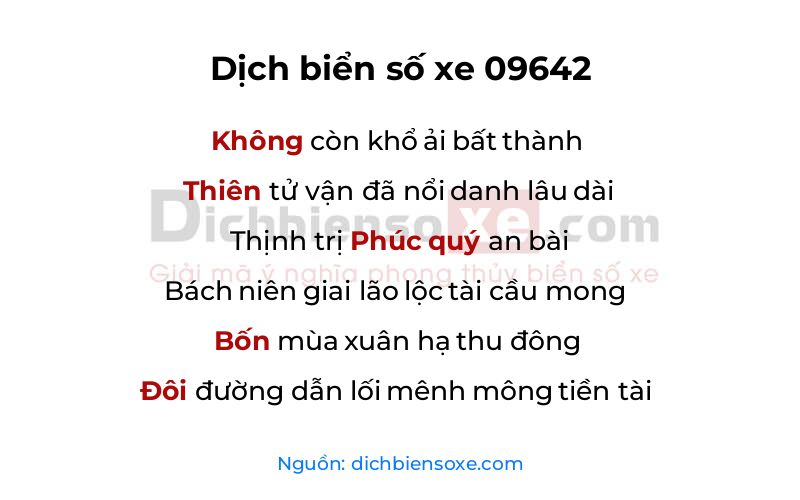 Dịch thơ biển số 09642