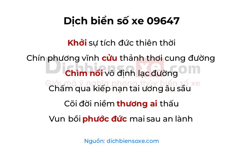 Dịch thơ biển số 09647