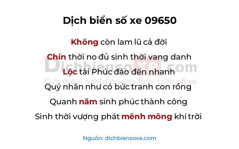 Dịch thơ biển số 09650