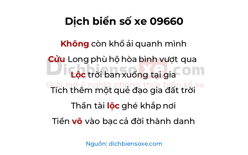 Dịch thơ biển số 09660