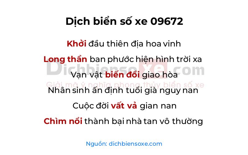 Dịch thơ biển số 09672