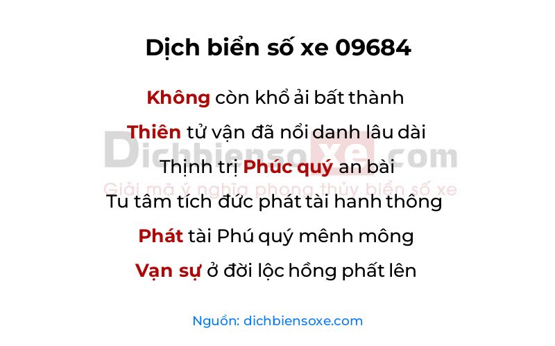 Dịch thơ biển số 09684