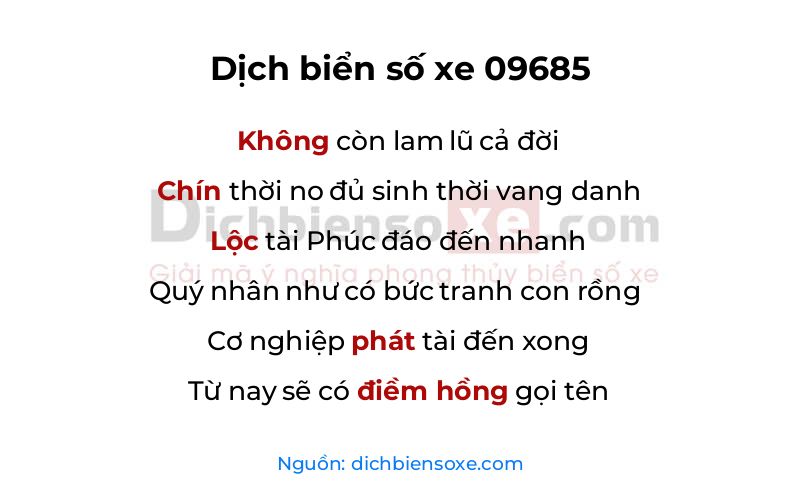 Dịch thơ biển số 09685