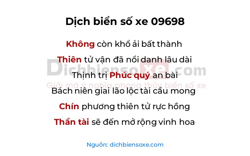Dịch thơ biển số 09698