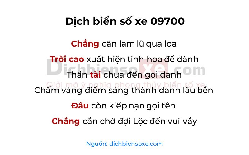 Dịch thơ biển số 09700