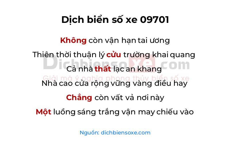 Dịch thơ biển số 09701