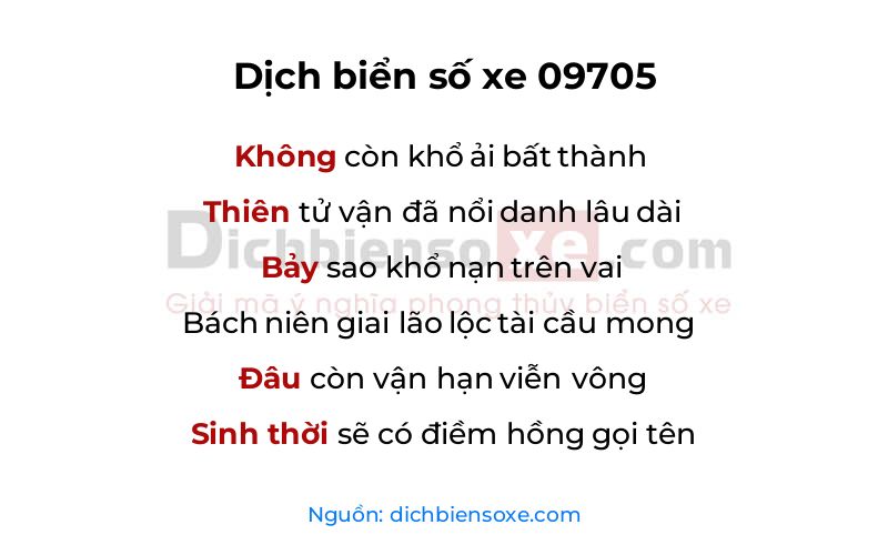 Dịch thơ biển số 09705