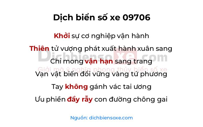 Dịch thơ biển số 09706