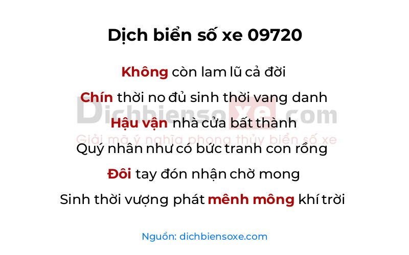 Dịch thơ biển số 09720