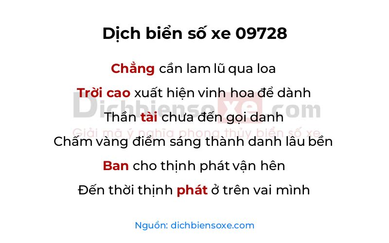 Dịch thơ biển số 09728