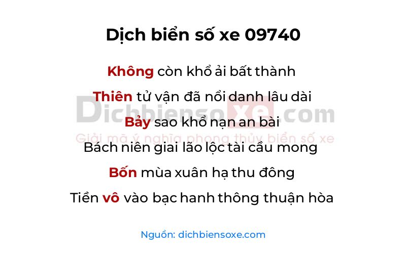 Dịch thơ biển số 09740